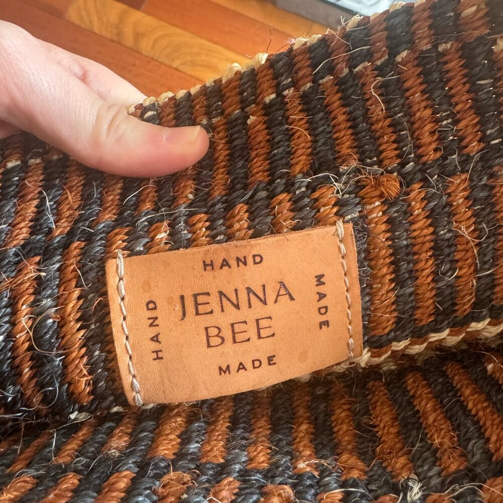 Jenna Bee Medium Brown Stripes Sisal Basket Bag - Picture 4 of 5